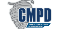 CMPD logo featuring a stylized gray hornet’s nest behind bold blue letters "CMPD" and a small banner reading "Charlotte-Mecklenburg Police Department.