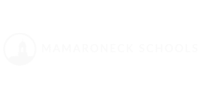 White logo with a building icon on the left and the text "Mamaroneck Schools" in all caps on a black background.
